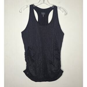 Athleta black silver sparkle fitted tank top side ruching - small